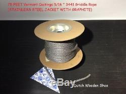 75 Foot Vermont Castings 5/16 Griddle Rope STAINLESS STEEL JACKET WITH GRAPHITE