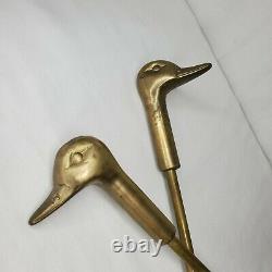 Vintage Brass Fireplace Tools Duck Head Shovel Broom Replacement Parts Set Of 2