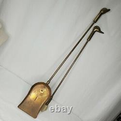 Vintage Brass Fireplace Tools Duck Head Shovel Broom Replacement Parts Set Of 2