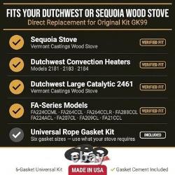 Wood Stove Gasket Kit Rope Replacement Graphite 2000F Cement for Dutchwest